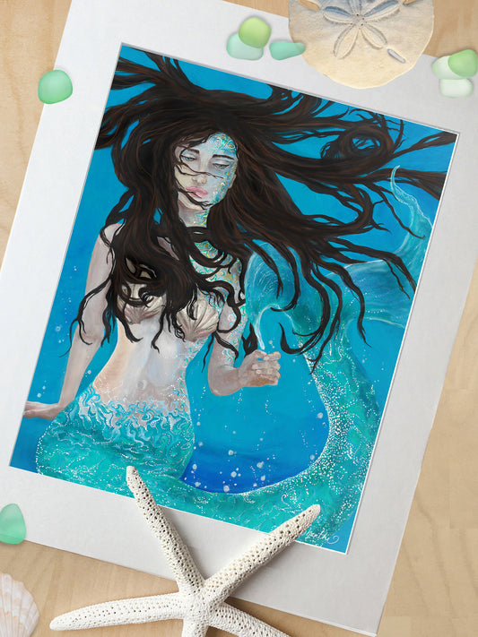 Mermaid Painting, Mermaid Girls Room Decor - 'Muse of the Deep'
