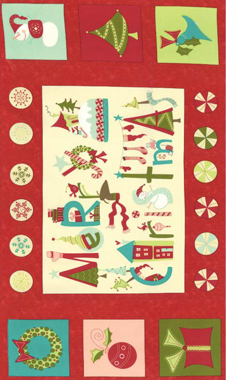 Very Merry Panel, Holiday Quilt Fabric Panel 24''