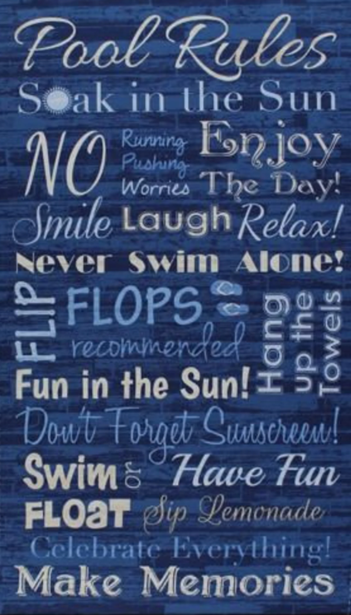 Pool Rules Panel, Summer Panels, Summer Quilt Fabric 24"