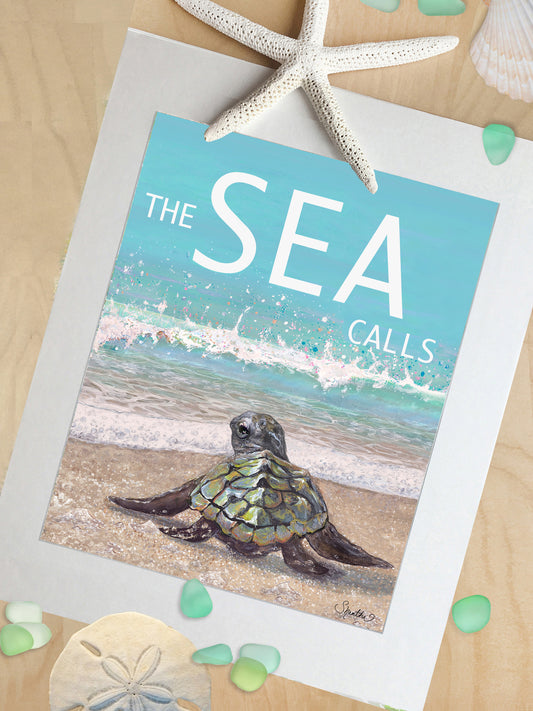 Beach Decor, Sea Turtle Gifts, 'The Sea Calls'