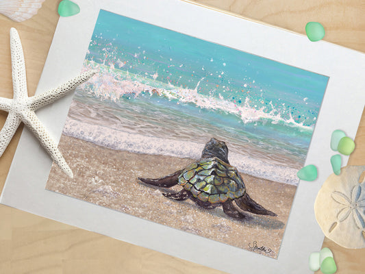 Sea Turtle Art Print - 'First Splash'