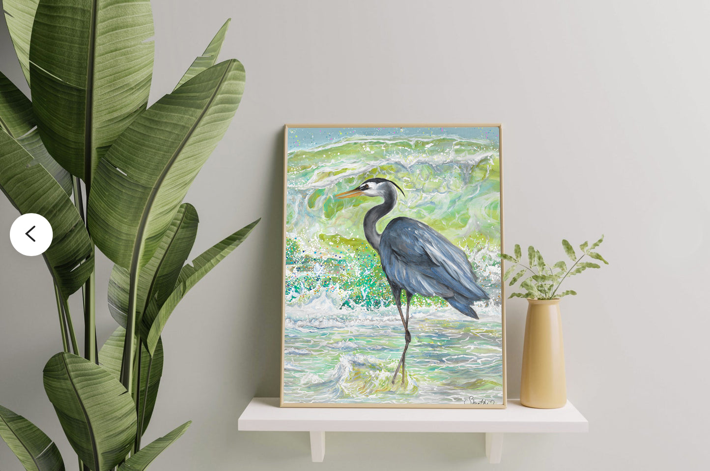 Heron Art, Coastal Living Room Decor - 'Heron Splash