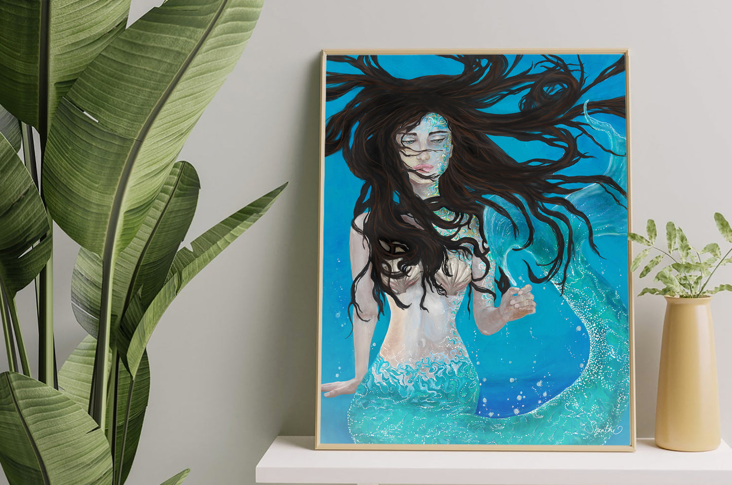Mermaid Painting, Mermaid Girls Room Decor - 'Muse of the Deep'